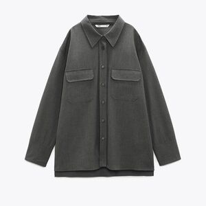 Zara Oversized Charcoal Structured Pocket Shirt Minimalist Utility Blouse Top S